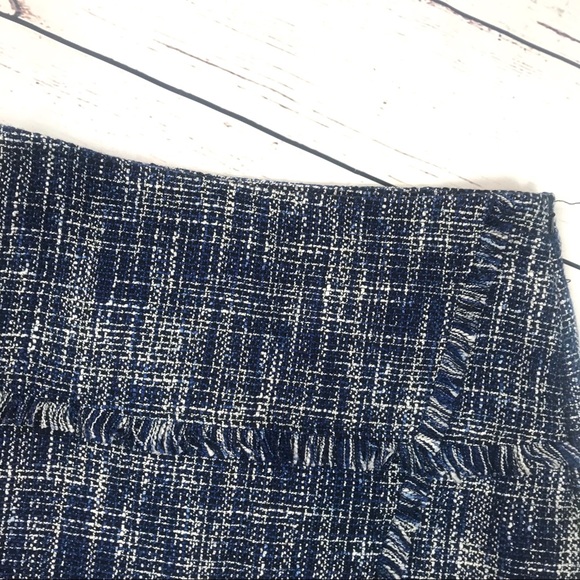 Halogen Blue Tweed Faux Wrap Skirt with Fringe - Picture 3 of 7